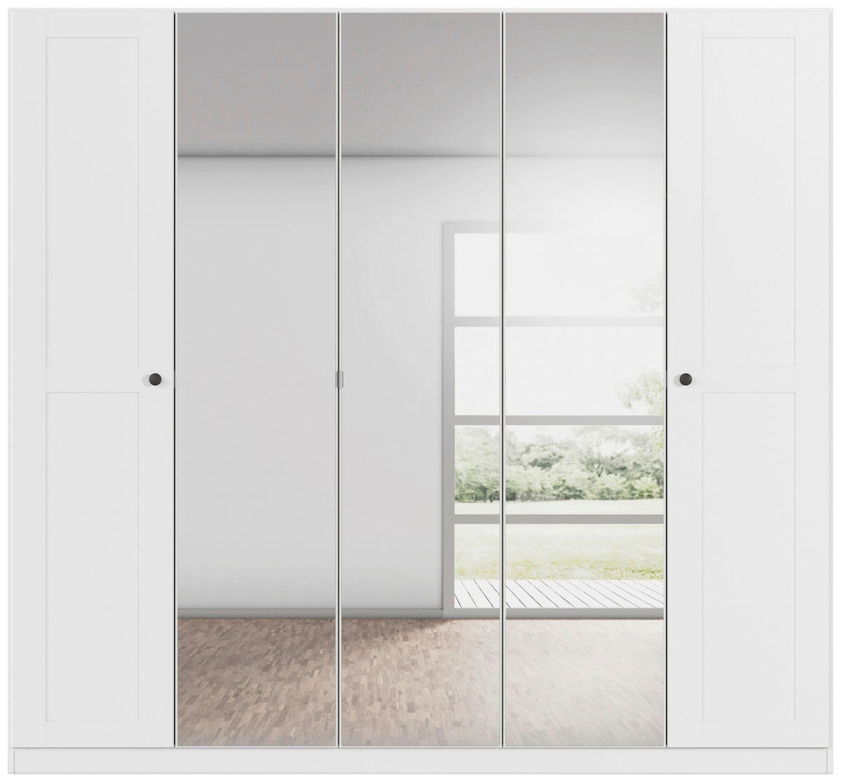 DREHTÜRENSCHRANK 226/210/54 cm,  in Weiß, 5-türig  - Schwarz/Weiß, KONVENTIONELL, Glas/Holzwerkstoff (226/210/54cm) - home24