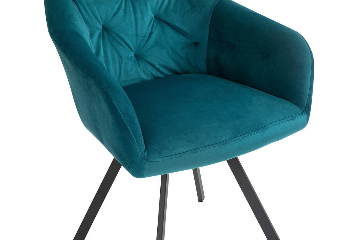 ARMLEHNSTUHL  in Samt  - Türkis/Schwarz, MODERN, Textil/Metall (61/85/62cm) - Livetastic