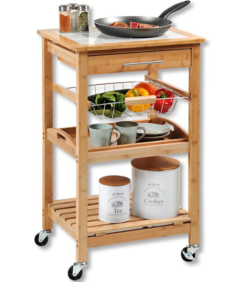 SERVIERWAGEN Bambus massiv  - MODERN, Holz/Keramik (49/81/38cm) - Kesper