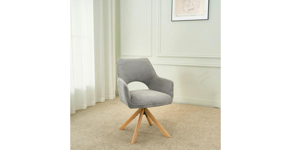 ARMLEHNSTUHL  Sitzfläche 360° drehbar, inklusive Armlehnen Cord  - Eichefarben/Hellgrau, Design, Holz/Textil (60/85/63cm) - Hom`in