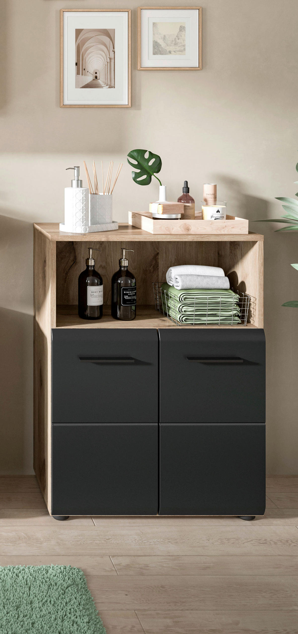 MIDISKÅP  - mörk ek/svart, Basics, trämaterial/plast (60/80/30cm) - MID.YOU