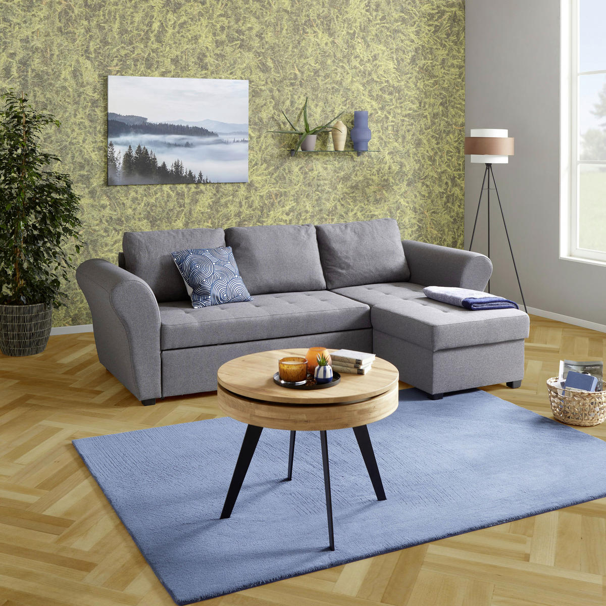 ECKSOFA Anthrazit Flachgewebe  - Anthrazit/Schwarz, MODERN, Kunststoff/Textil (260/155cm) - P & B