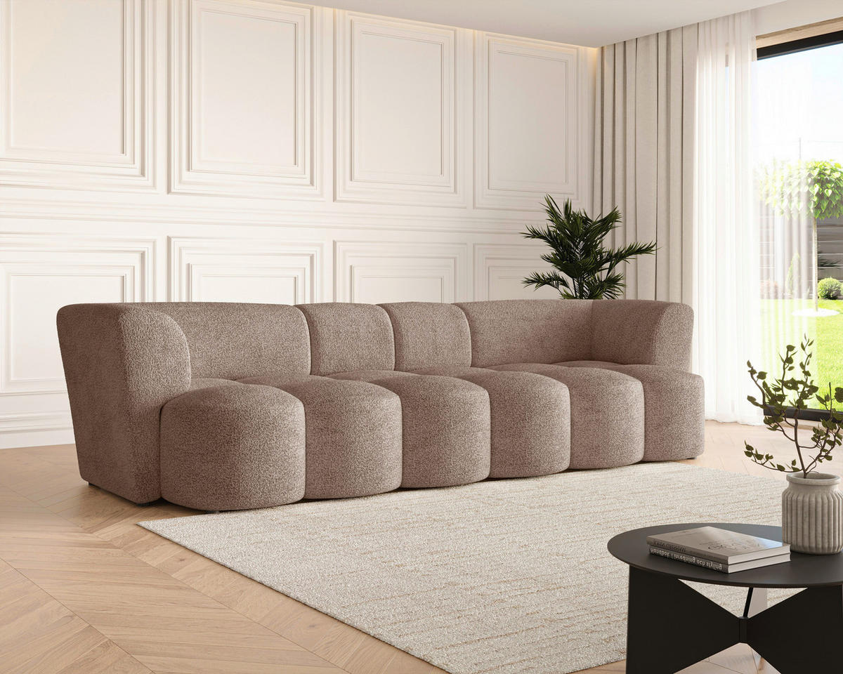 VIERSITZER-SOFA Chenille Taupe  - Taupe/Schwarz, MODERN, Kunststoff/Textil (307/84/107cm) - Milino