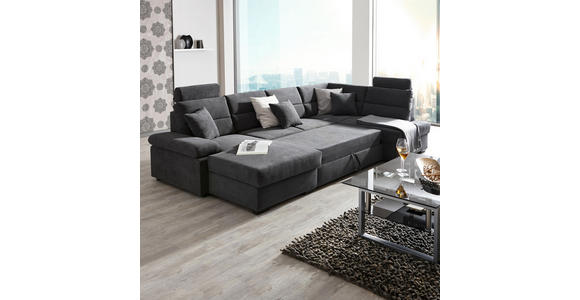 WOHNLANDSCHAFT inkl.Funktionen Hellgrau Webstoff - Dunkelbraun/Hellgrau, Design, Kunststoff/Textil (166/258cm) - Cantus