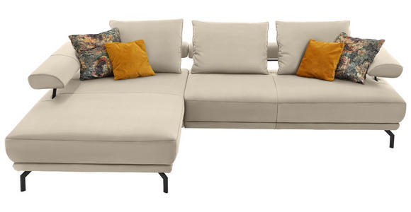 ECKSOFA  in Echtleder Creme, Ecru  224/305 cm  - Ecru/Creme, Design, Leder/Metall (224/305cm) - Dieter Knoll