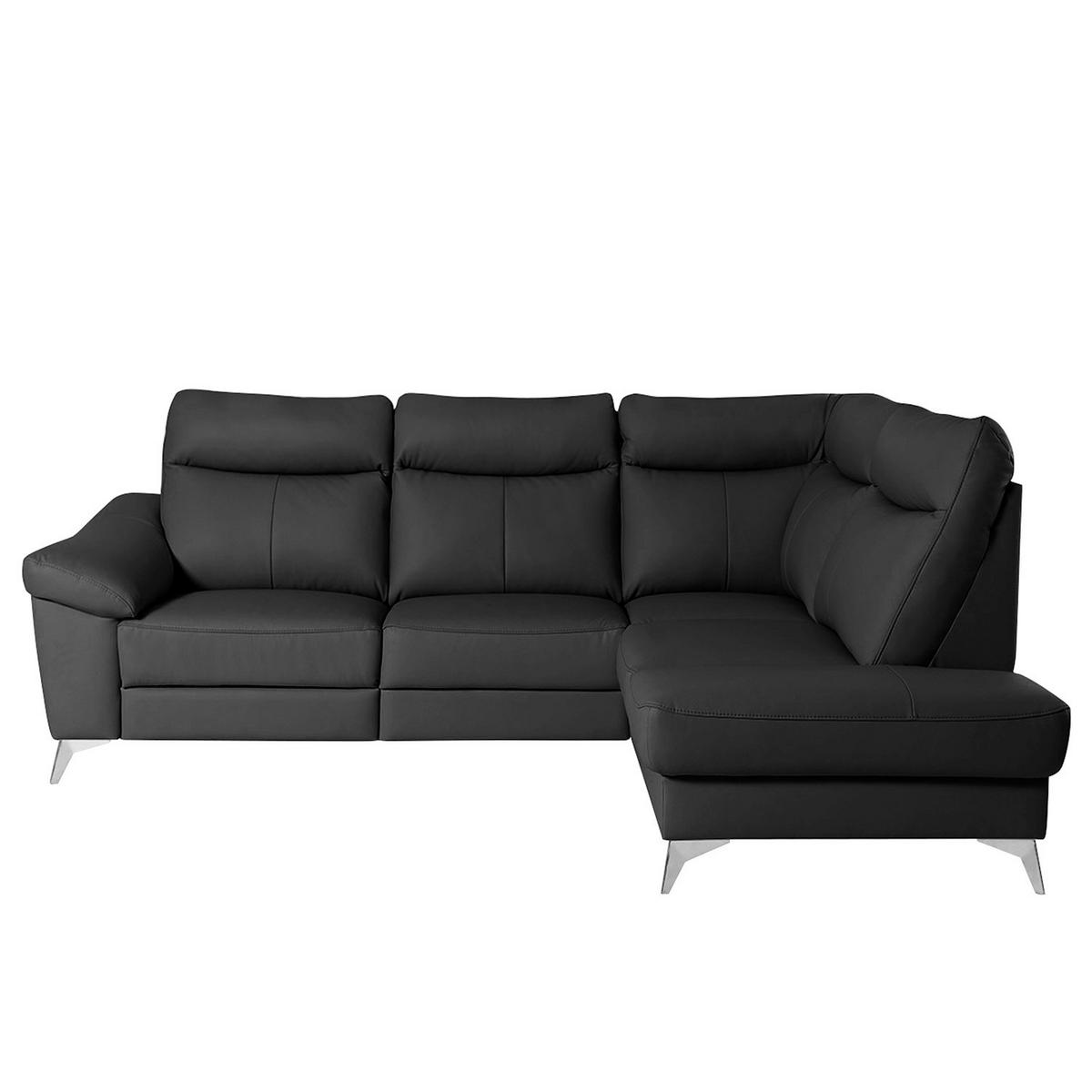 ECKSOFA Schwarz Echtleder Lederlook  - Chromfarben/Schwarz, Design, Leder/Textil (242/194cm) - Livetastic