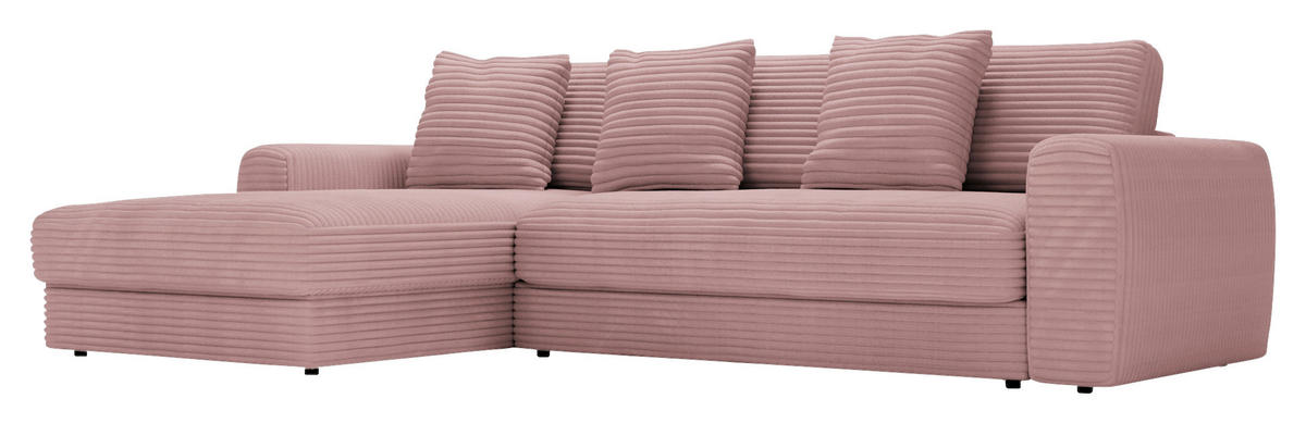 ECKSOFA in Cord Altrosa  - Schwarz/Altrosa, Modern, Kunststoff/Textil (182/302cm) - Carryhome