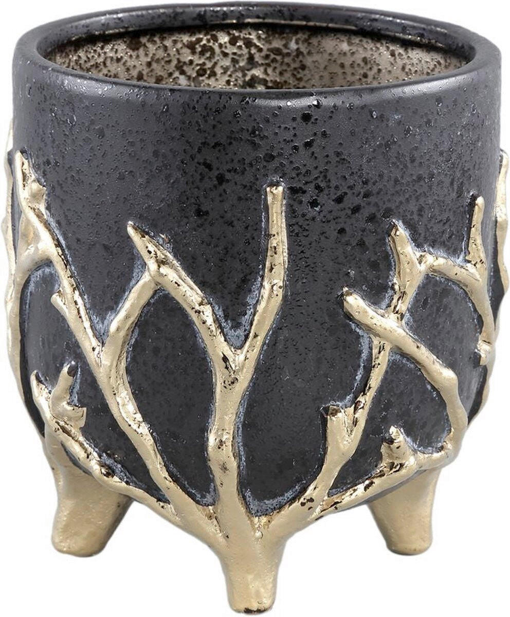 CVETLIČNI LONČEK - zlate barve/črna, Design, keramika (13/12.5/12.5cm)