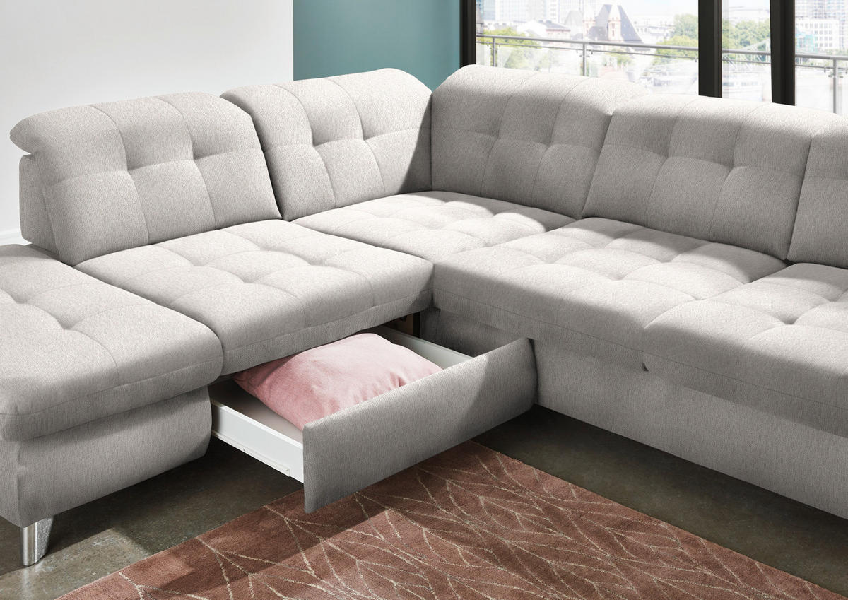ECKSOFA in Chenille Ecru  - Chromfarben/Ecru, Design, Textil/Metall (260/310cm) - Beldomo Speed