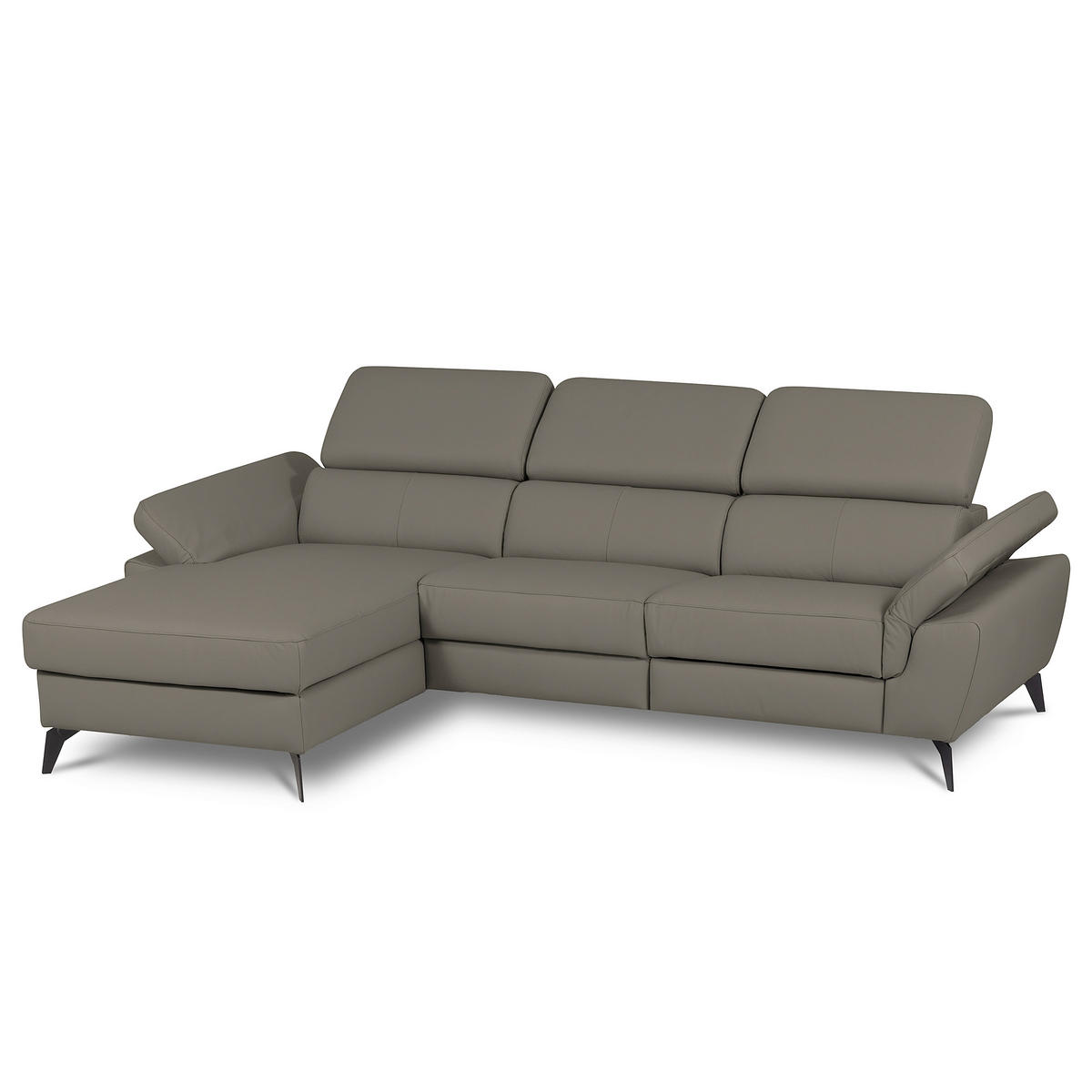 ECKSOFA SONO in Lederlook Echtleder Schlammfarben Armteilverstellung, Kopfteilverstellung  179/252 cm  - Schlammfarben/Schwarz, Design, Leder/Textil (179/252cm) - Livetastic