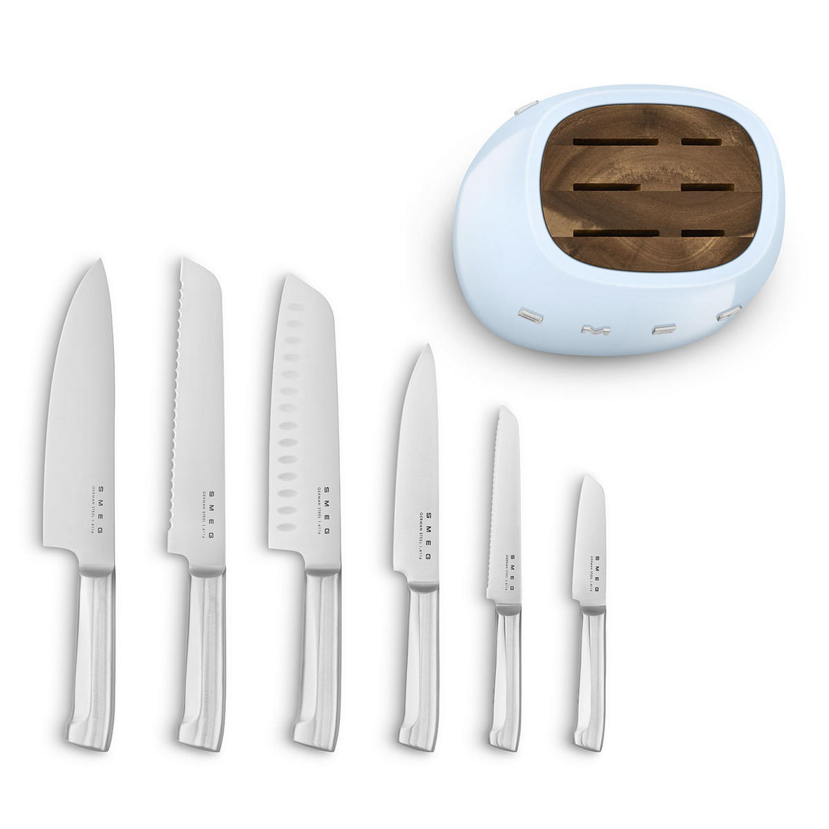 MESSERBLOCK 6-teilig  - Pastellblau, Basics, Holz/Kunststoff (13,5/23,2/19cm) - SMEG