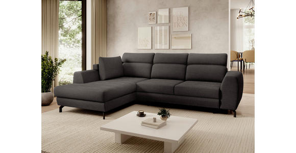 ECKSOFA Dunkelbraun Chenille Zierkissen, Bettkasten, Schlaffunktion, Rücken echt, Kopfteilverstellung, Liegefläche im Originalstoff  - Dunkelbraun/Schwarz, KONVENTIONELL, Textil/Metall (185/266cm) - Carryhome