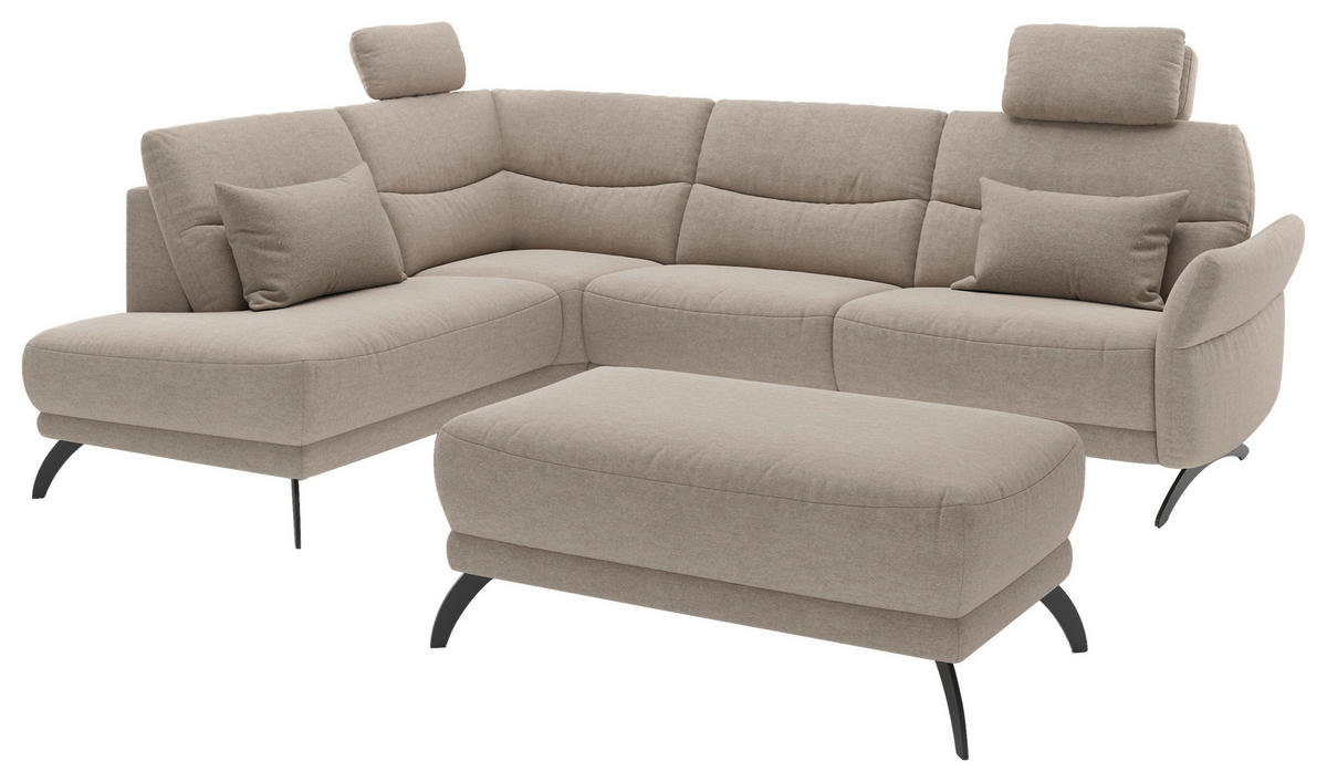 ECKSOFA Sandfarben Webstoff  - Sandfarben/Schwarz, KONVENTIONELL, Textil/Metall (201/263cm) - Pure Home Comfort