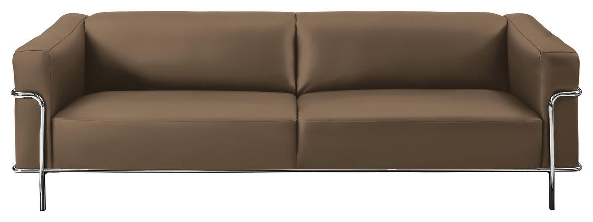 3-SITZER-SOFA Echtleder Hellbraun  - Chromfarben/Hellbraun, Design, Leder/Metall (236/67/96cm) - Johann Jakob