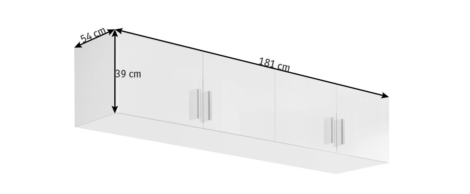 AUFSATZSCHRANK 181/39/54 cm Weiß, Weiß Hochglanz  - Weiß Hochglanz/Alufarben, Design, Kunststoff (181/39/54cm) - Carryhome