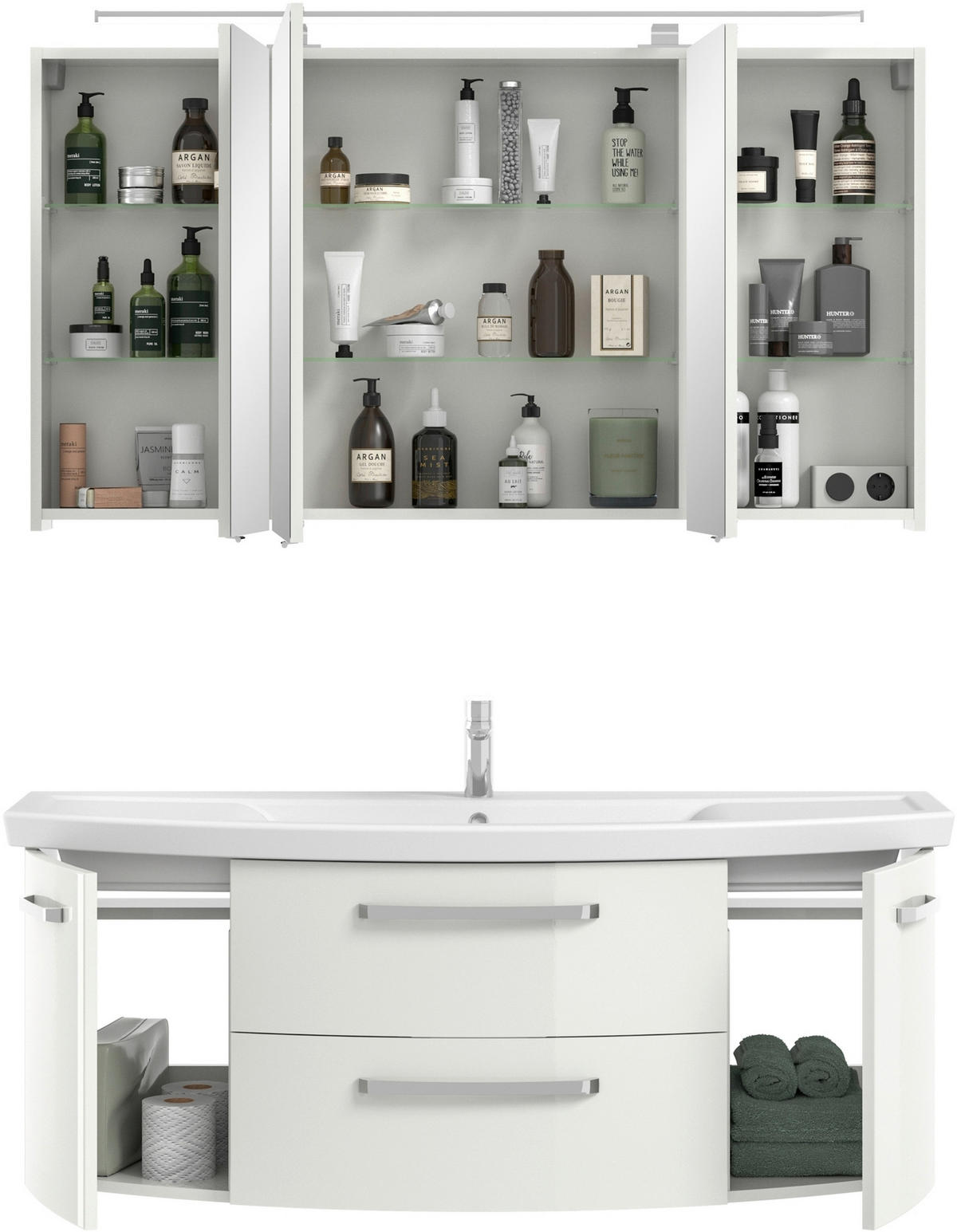 BADEZIMMER 3-teilig  in 135 cm  - Chromfarben/Weiß Hochglanz, MODERN, Glas/Keramik (135cm) - Sadena