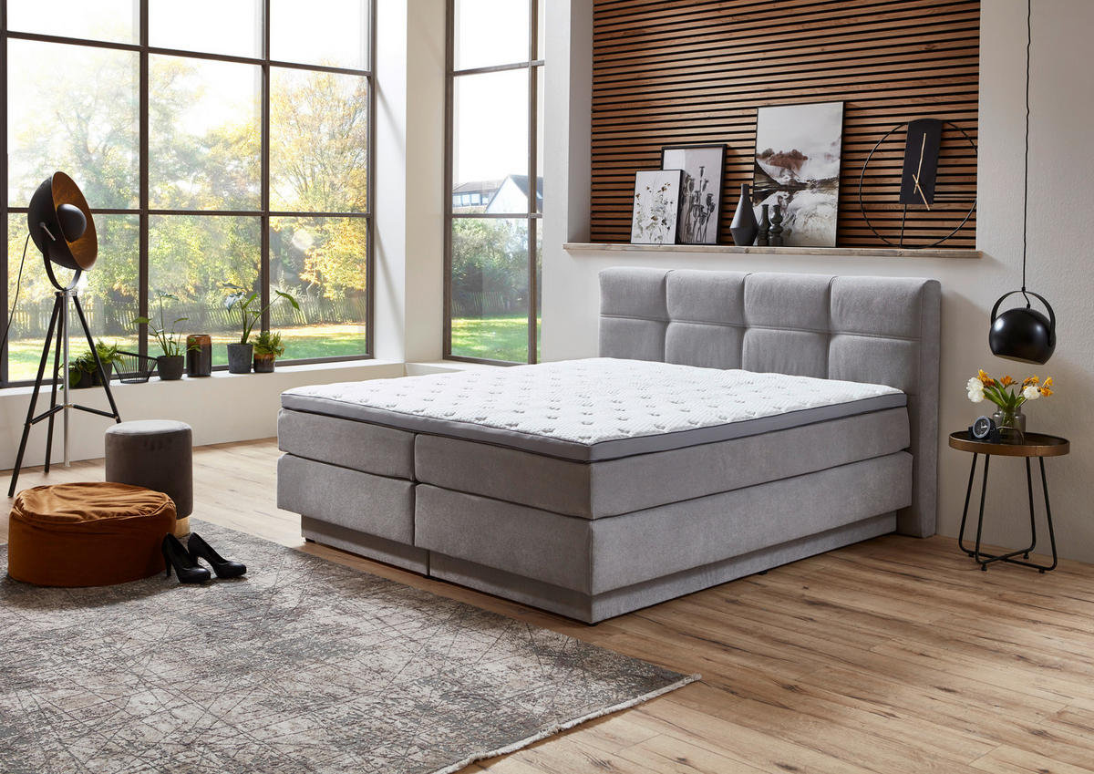 BOXSPRINGBETT 160/200 cm  in Hellgrau  - Hellgrau/Schwarz, Konventionell, Kunststoff/Textil (160/200cm) - Carryhome