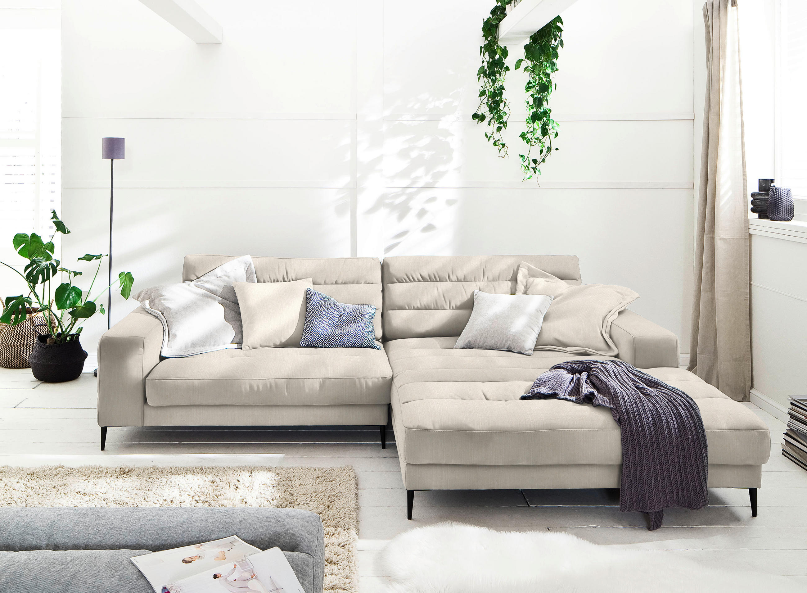 ECKSOFA in Flachgewebe Beige  - Beige/Schwarz, Design, Textil/Metall (296/207cm) - Dieter Knoll