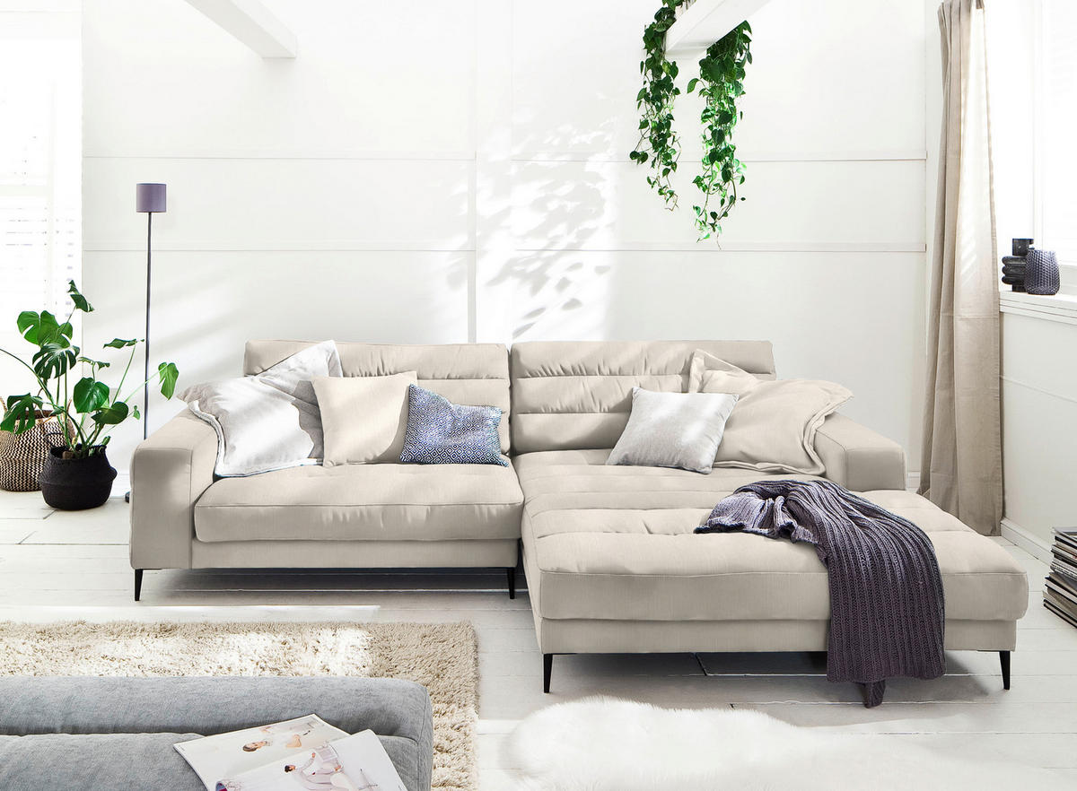 ECKSOFA in Flachgewebe Beige  - Beige/Schwarz, Design, Textil/Metall (296/207cm) - Dieter Knoll