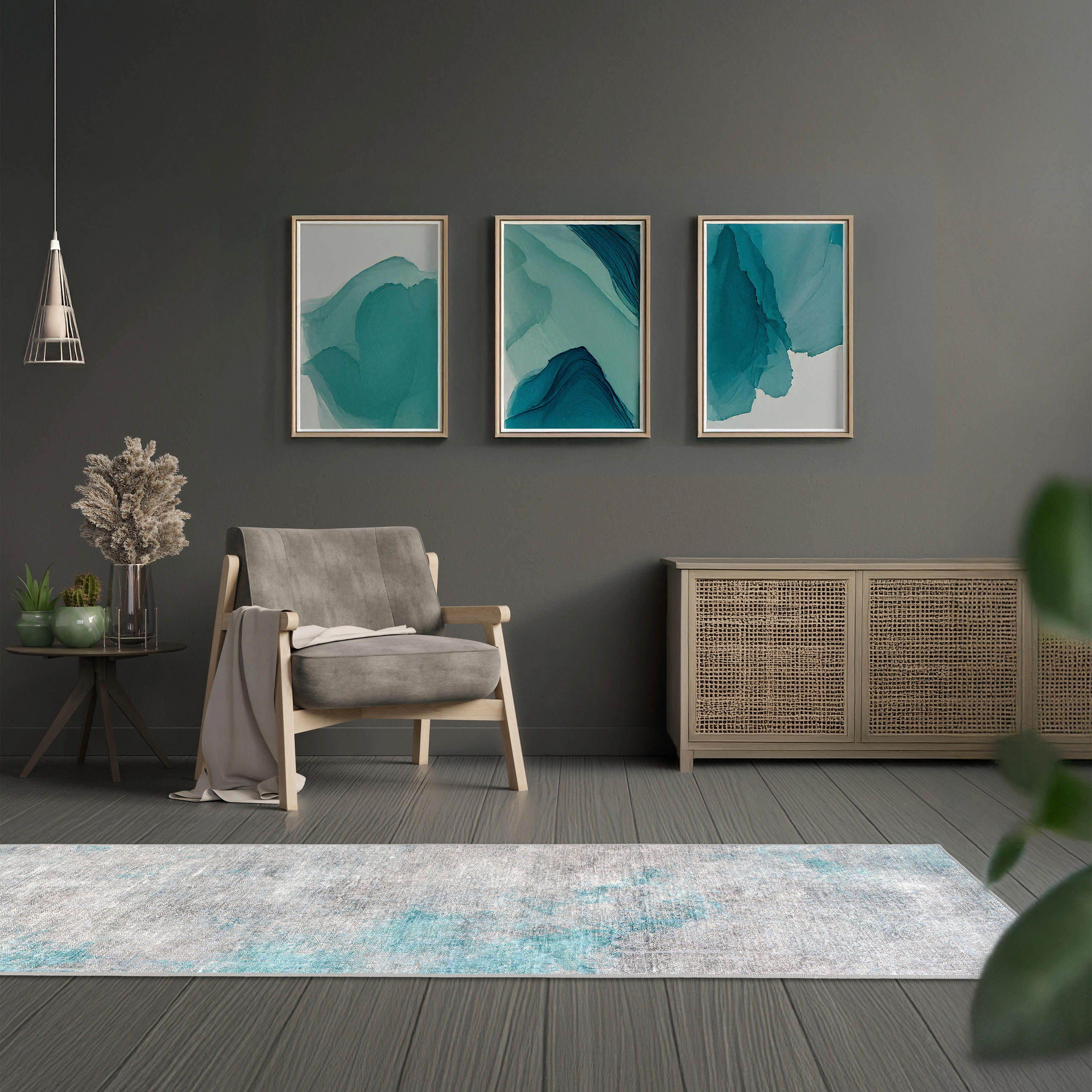 LÄUFER 80/250 cm ONDEA ONIS  - Türkis/Hellgrau, Design, Kunststoff/Textil (80/250cm) - Lindorug