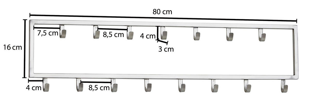 GARDEROBA ZIDNA   srebrne boje  metal  - srebrne boje, Moderno, metal (80/20/4cm) - MID.YOU