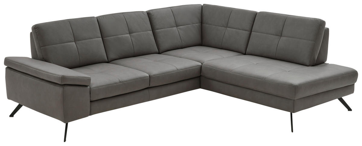 ECKSOFA in Lederlook, Mikrofaser Dunkelgrau  - Dunkelgrau/Schwarz, Design, Textil/Metall (261/220cm) - Beldomo System