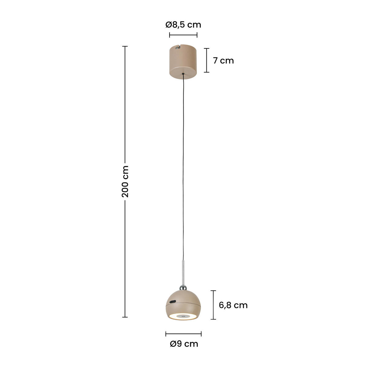 LED-HÄNGELEUCHTE Modula 80-200/9/9 cm  - Sandfarben, Design, Kunststoff/Metall (80-200/9/9cm) - Novel