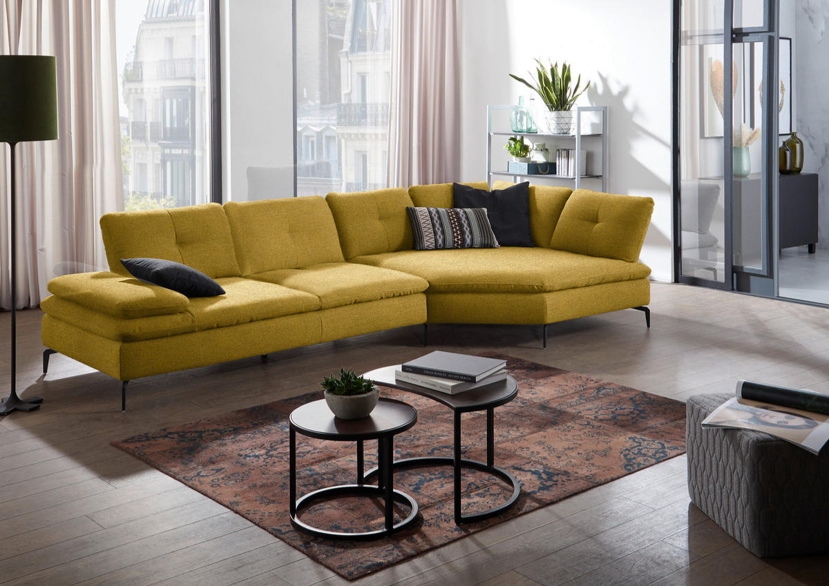 ECKSOFA in Flachgewebe Hellgrün  - Schwarz/Hellgrün, Design, Textil/Metall (344/157cm) - Chilliano