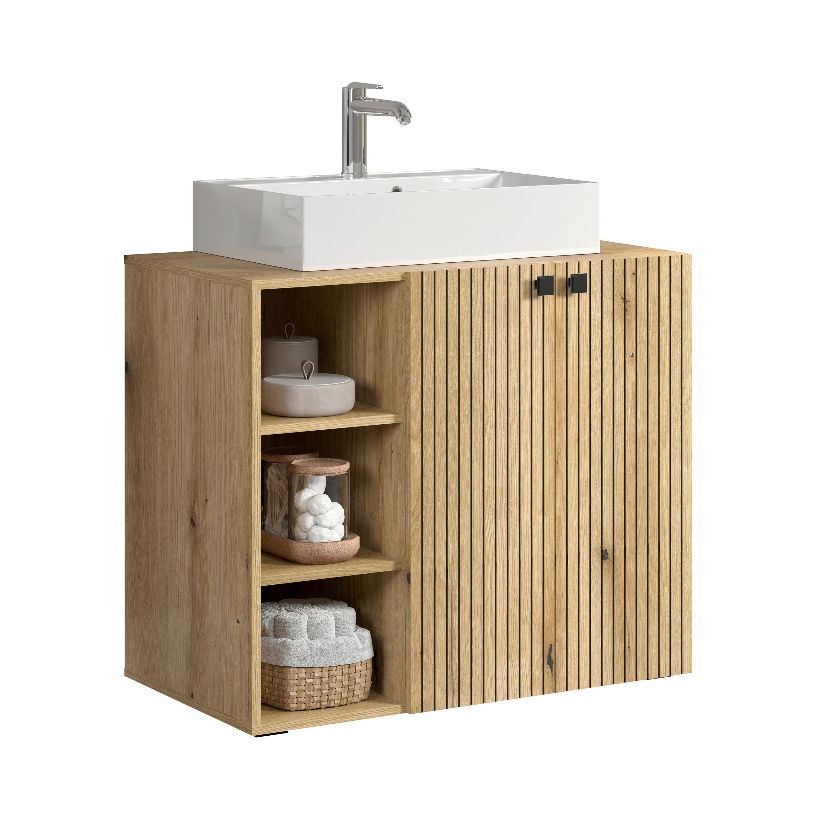 WASCHBECKENUNTERSCHRANK 90/91/53 cm  - Eichefarben/Schwarz, Trend, Holzwerkstoff/Kunststoff (90/91/53cm) - MID.YOU