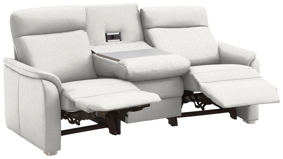 TRAPEZSOFA Flachgewebe Alabasterfarben  - Alabasterfarben/Alufarben, Konventionell, Textil/Metall (218/107/103cm) - Beldomo Comfort