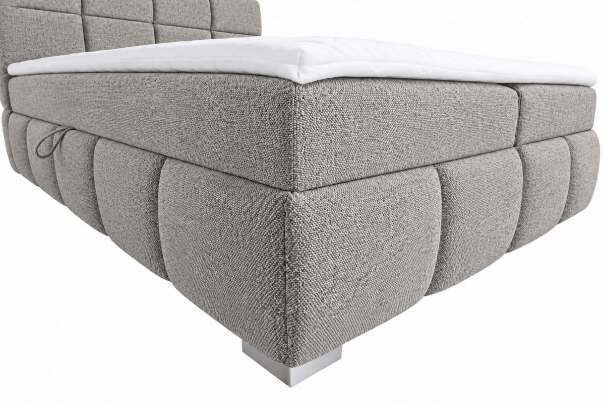 BOXBETT 180/200 cm,  in Graubraun, Bettkasten, Topper,  - Chromfarben/Graubraun, MODERN, Holz/Kunststoff (180/200cm) - MID.YOU