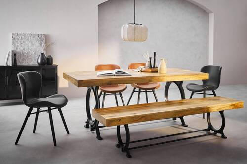 STUHL  in Lederlook  - Creme/Schwarz, Lifestyle, Holz/Textil (47/82,5/56cm) - Ambia Home