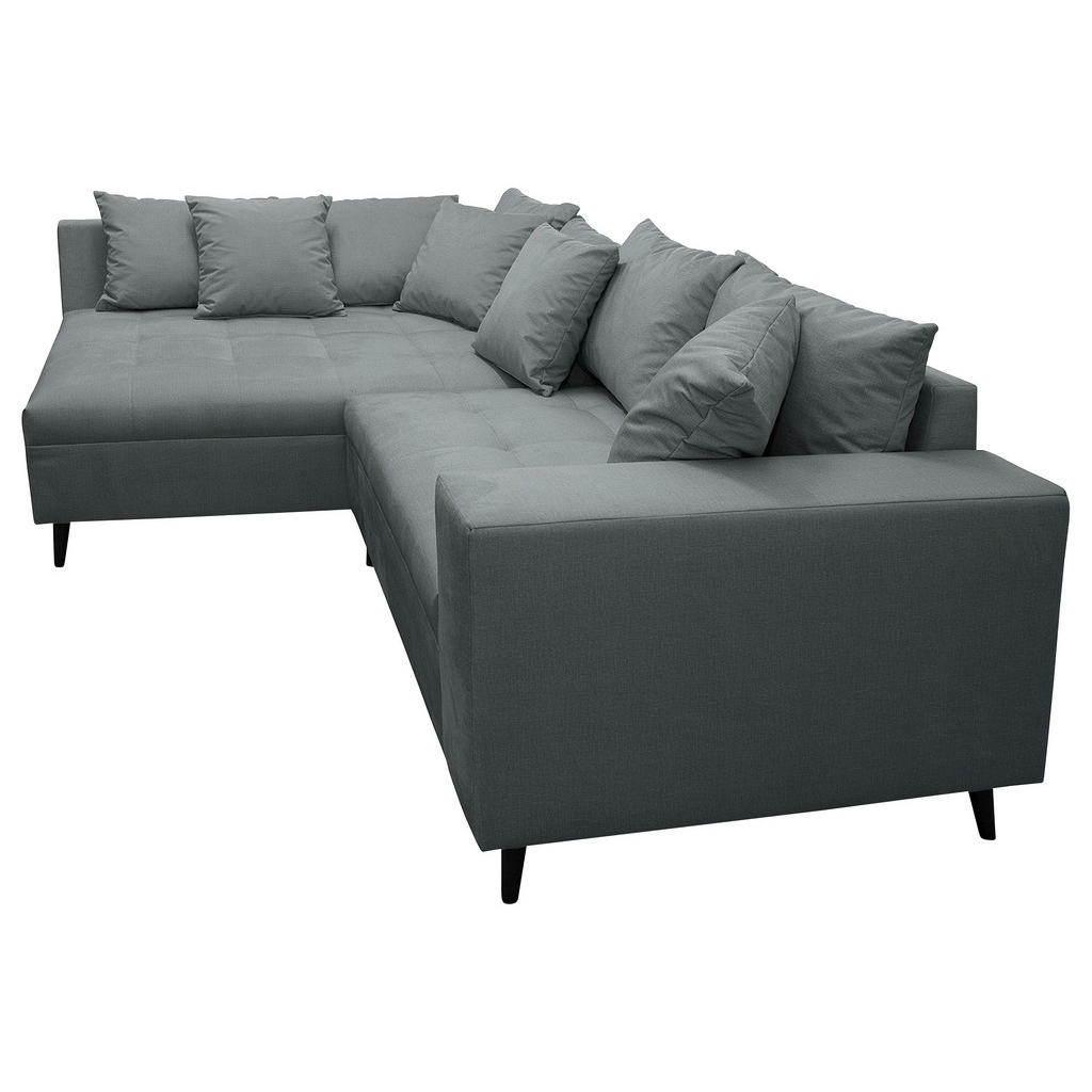 Thumbnail - Mid.you Ecksofa, Dunkelgrau, Textil, Birke, 3-Sitzer, Füllung: Schaumstoffflocken,Schaumstoffflocken, Ottomane links, L-...