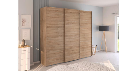 SCHWEBETÜRENSCHRANK  in Sonoma Eiche  - Sonoma Eiche, Design, Holzwerkstoff/Kunststoff (242/223/68cm) - Novel