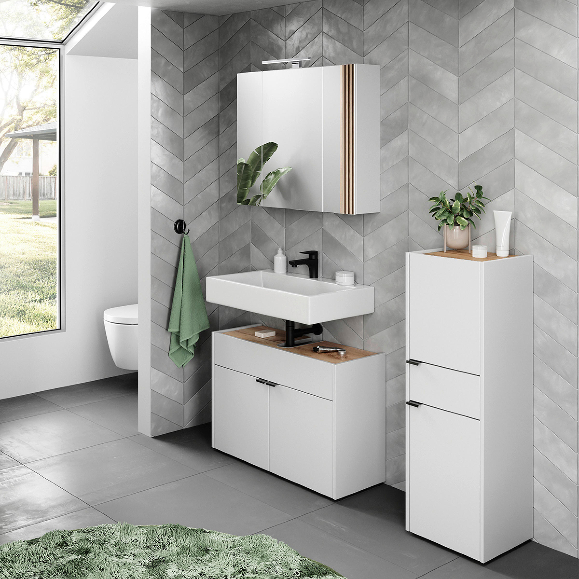 BADEZIMMER 3-teilig  in 129 cm  - Eichefarben/Schwarz, MODERN, Holzwerkstoff/Kunststoff (129cm) - Germania