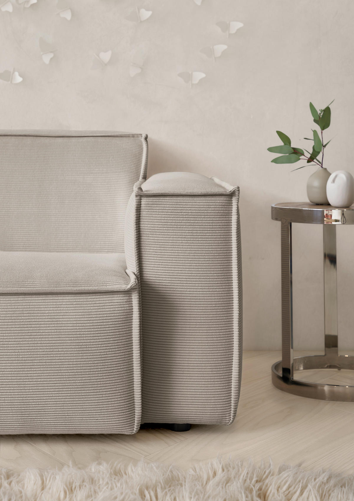 ECKSOFA in Feincord Sandfarben  - Sandfarben/Schwarz, Konventionell, Kunststoff/Textil (168/276cm) - Hom`in