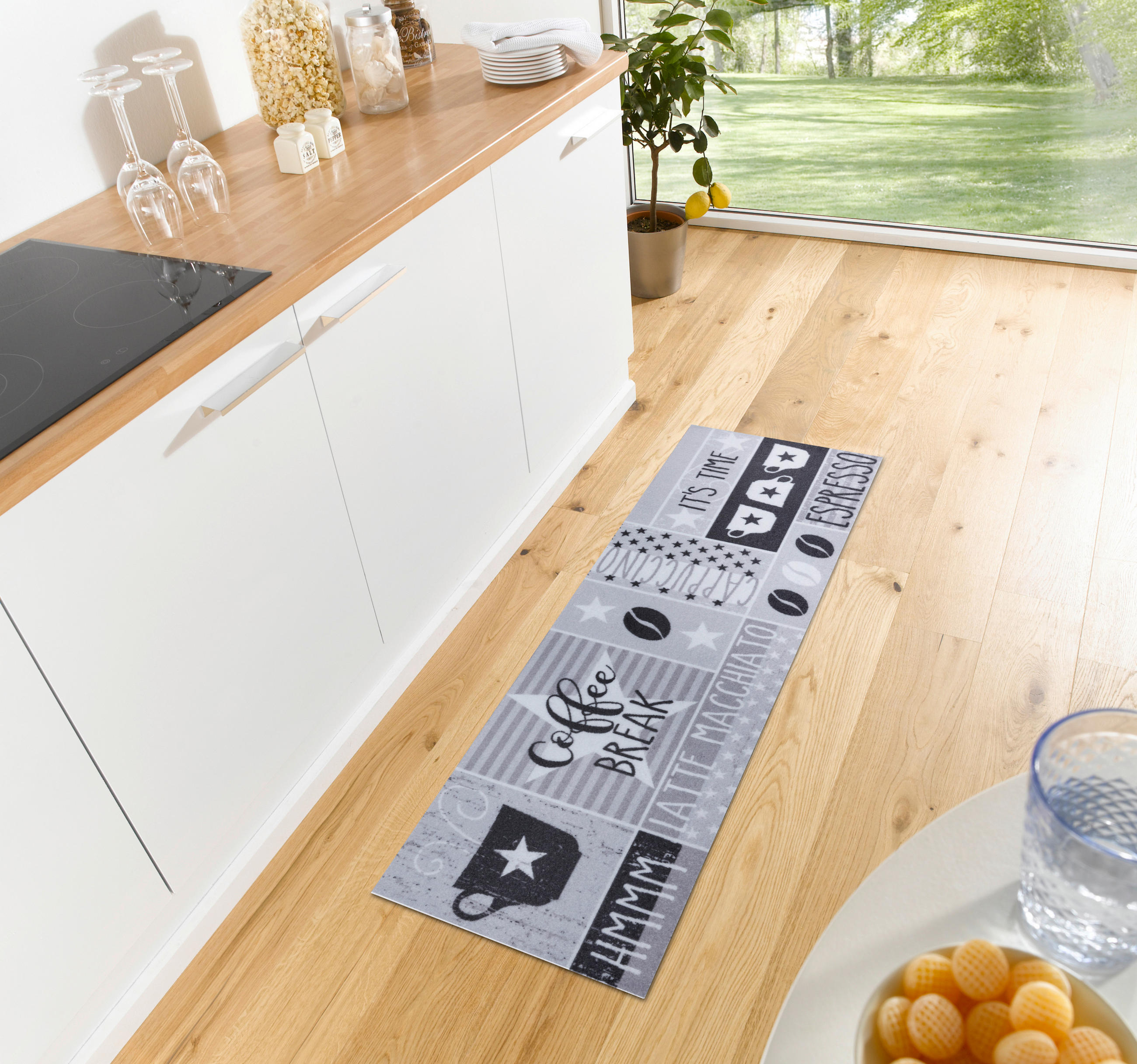 KÜCHENLÄUFER 50/150 cm Cook & Clean Grau, Schwarz, Weiß  - Schwarz/Weiß, Design, Kunststoff (50/150cm) - Esposa