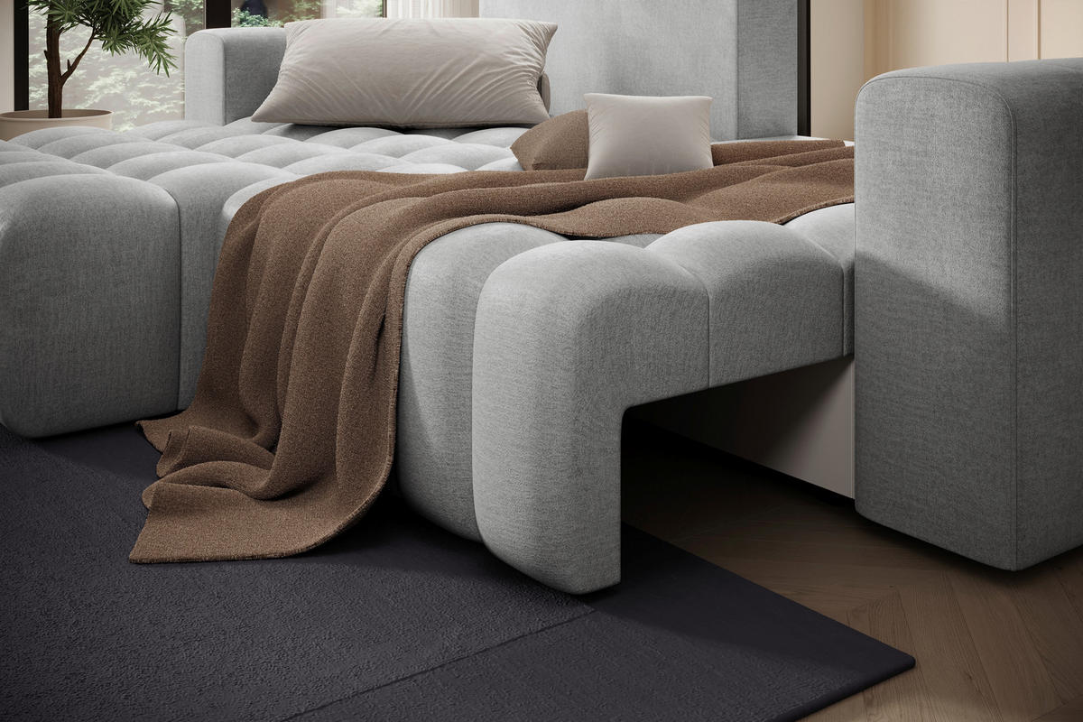 ECKSOFA BONETT in Samt Hellgrau  175/250 cm  - Hellgrau/Schwarz, Design, Kunststoff/Textil (175/250cm) - MID.YOU