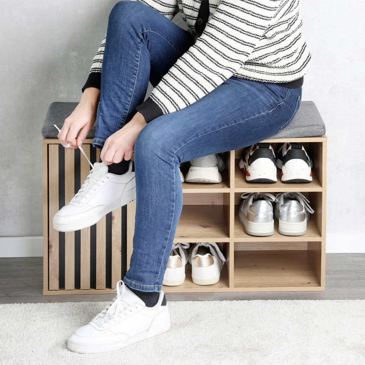 SCHUHSCHRANK  in 76/48/29.5 cm  - Eichefarben/Schwarz, Design, Holzwerkstoff/Textil (76/48/29.5cm) - Kesper