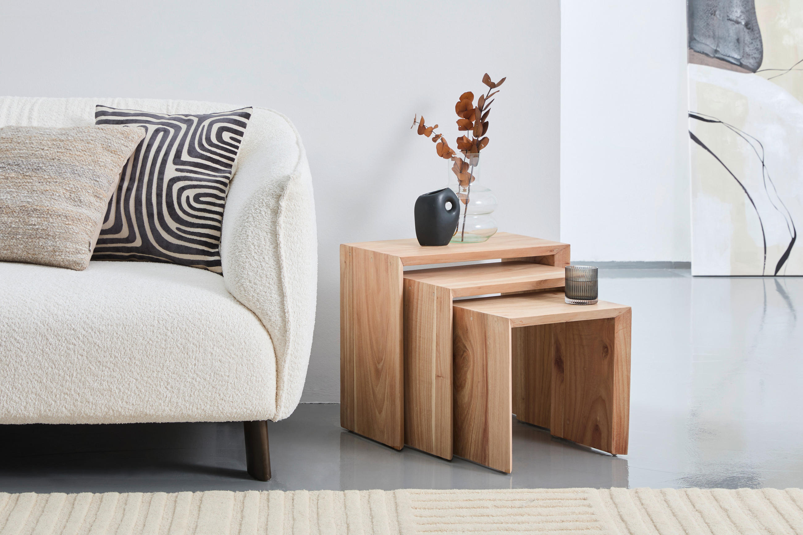 BEISTELLTISCH Mindiholz vollmassiv Naturfarben quadratisch  - Naturfarben, Design, Holz (50/43/36/46/40/35/29/29/29cm) - Livetastic