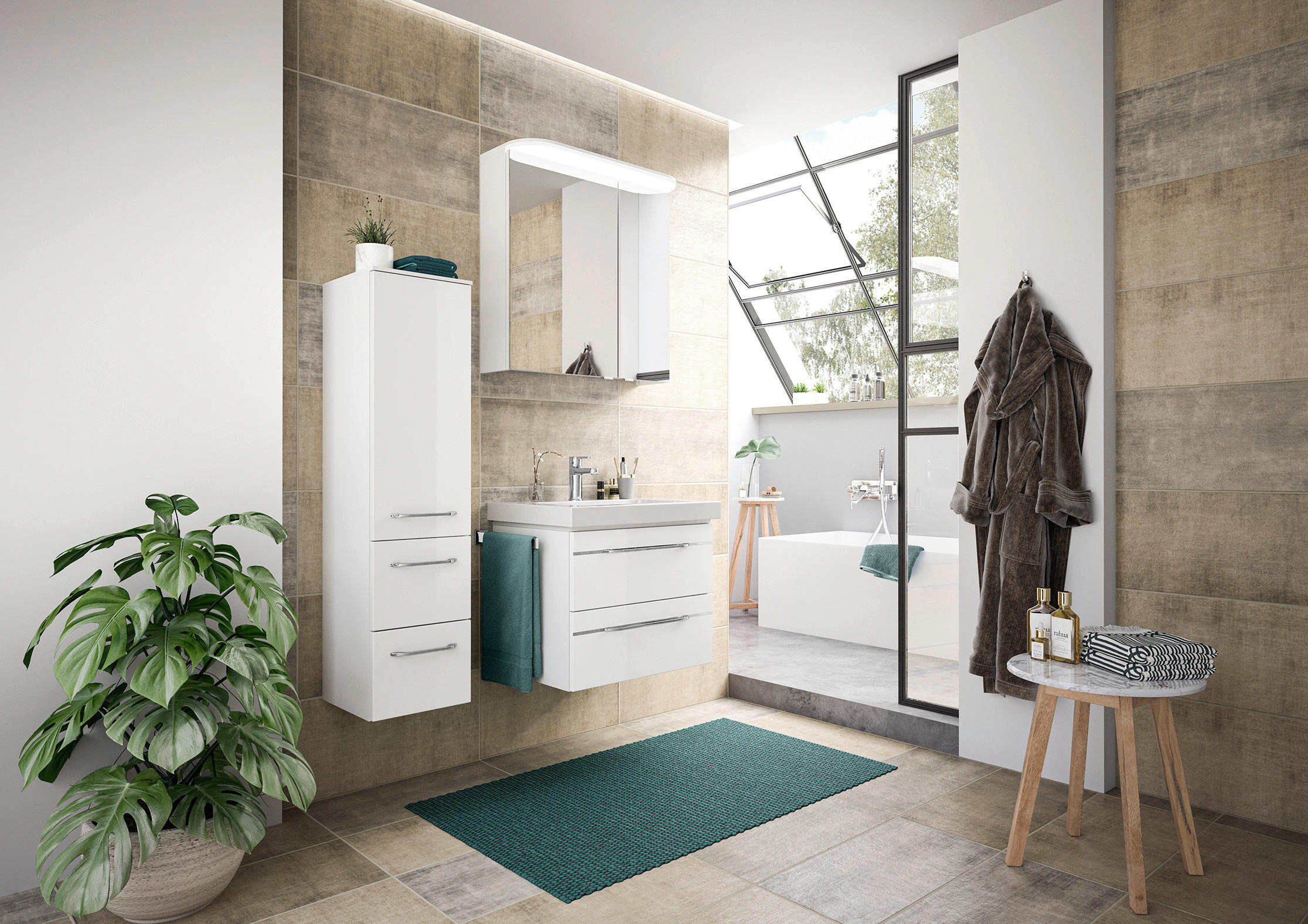 BADEZIMMER 4-teilig in 100 cm - Chromfarben/Weiß Hochglanz, KONVENTIONELL, Glas/Holzwerkstoff (100cm) - Pelipal