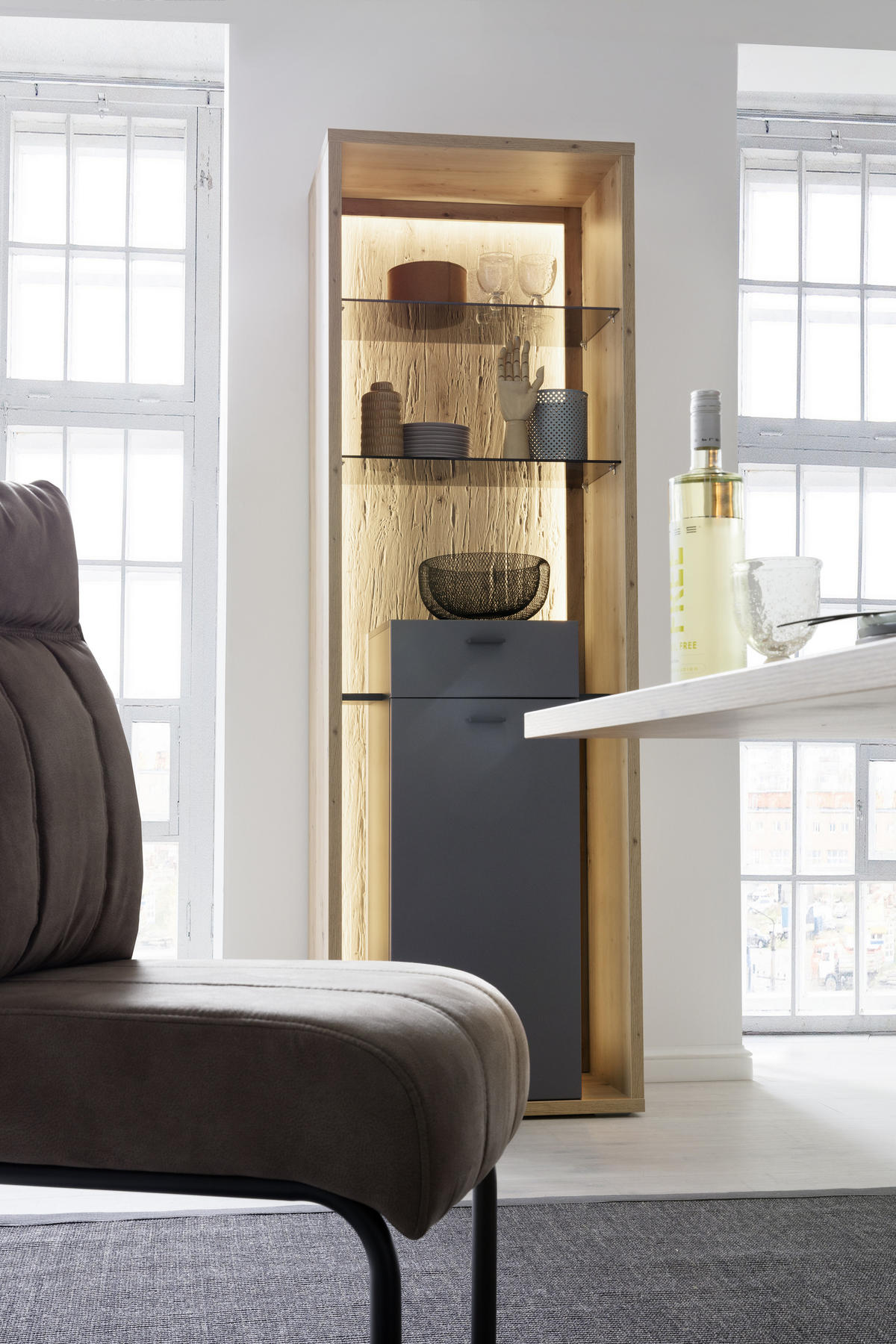 VITRINE in Grau, Eichefarben  - Eichefarben/Grau, Design, Glas/Holzwerkstoff (66/209/40cm) - MID.YOU