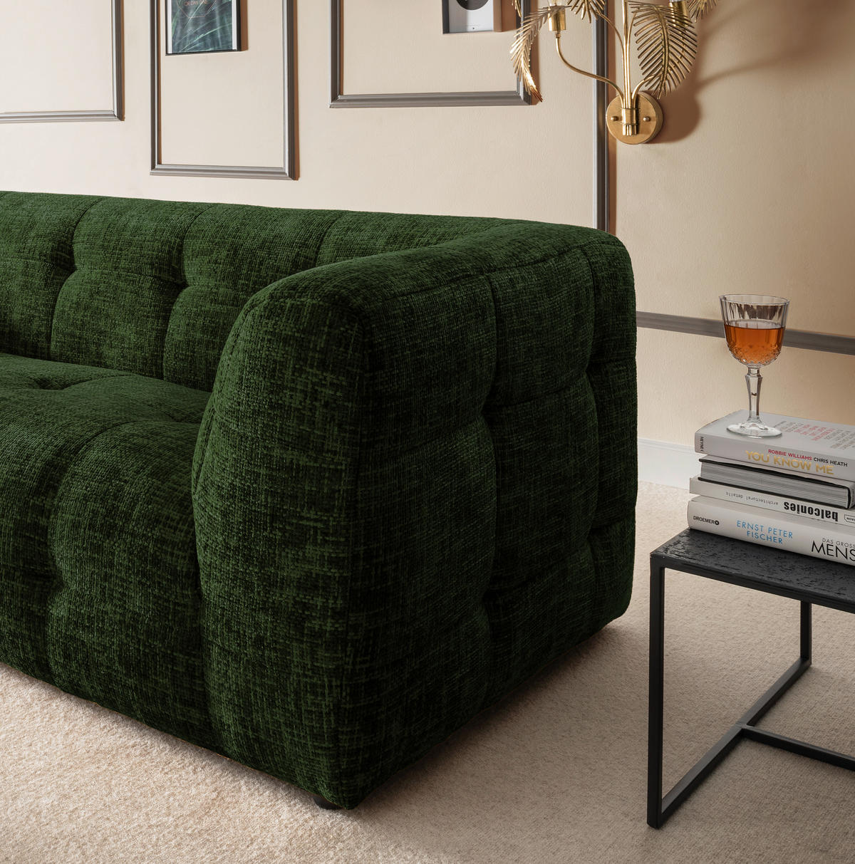 2-SITZER-SOFA in Struktur Dunkelgrün  - Dunkelgrün/Schwarz, Design, Kunststoff/Textil (184/72/95cm) - Livetastic
