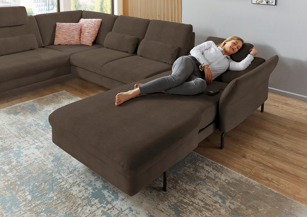 WOHNLANDSCHAFT in Velours Braun  - Schwarz/Braun, Design, Textil/Metall (220/335/179cm) - Beldomo System