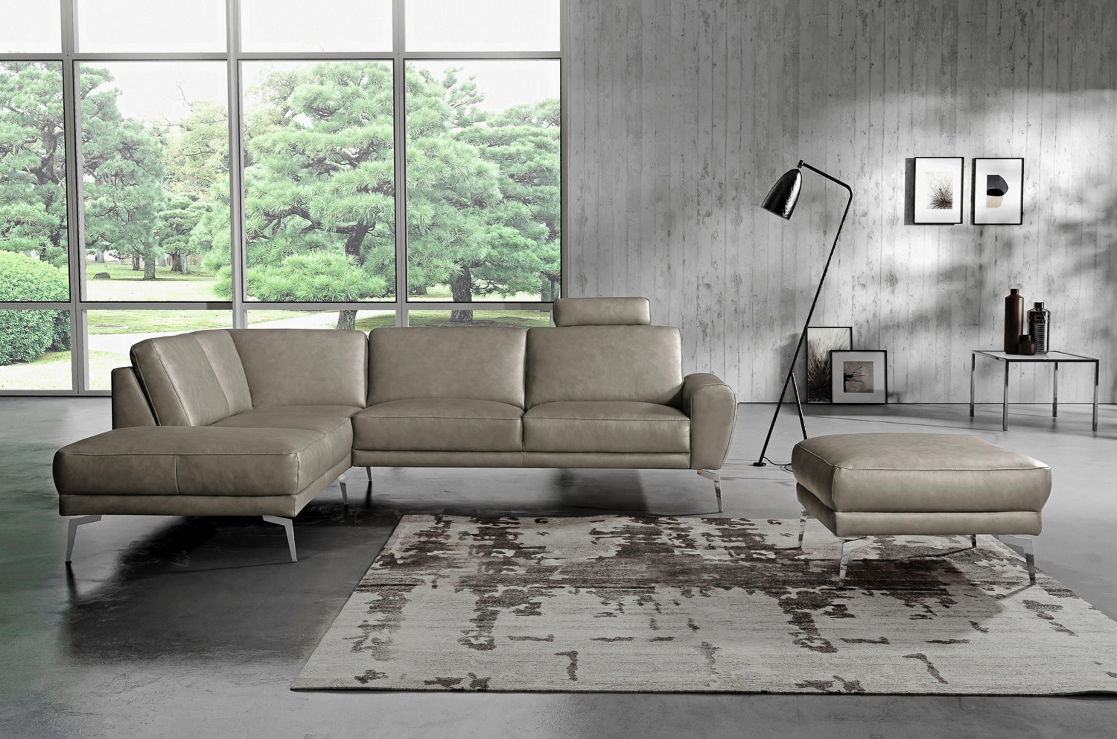 ECKSOFA SPRING Grau Echtleder - Chromfarben/Grau, Design, Leder/Metall (250/273cm) - Livetastic