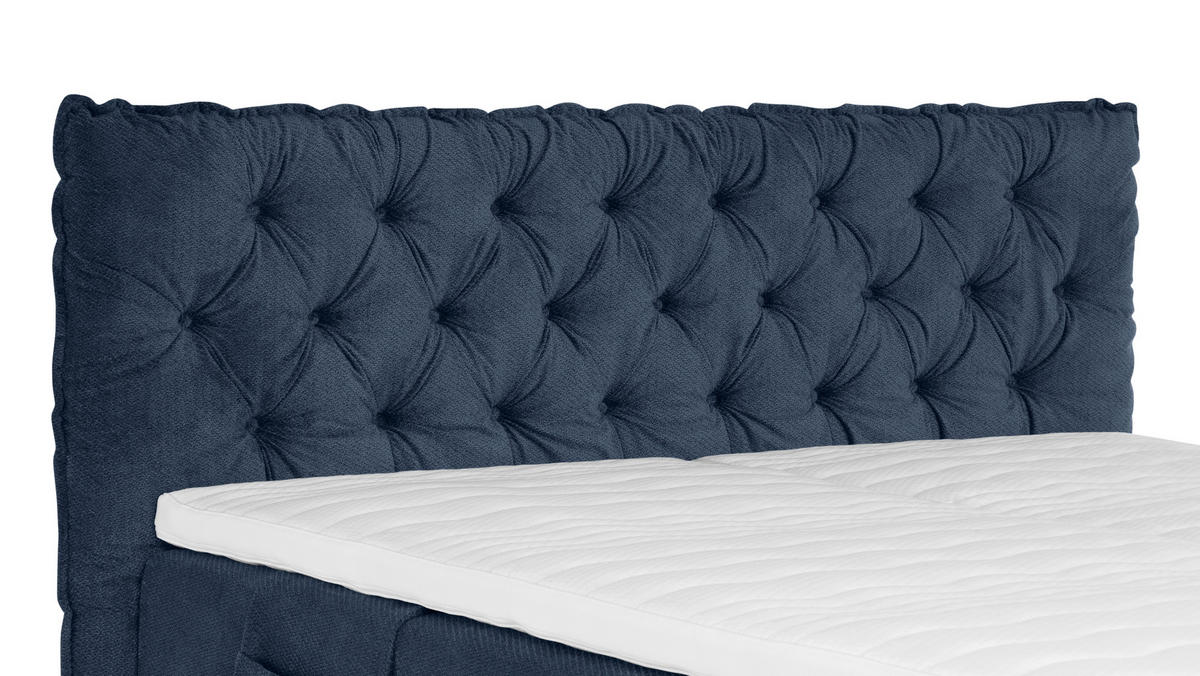 BOXSPRINGBETT 180/200 cm,  in Blau, Matratze, Lattenrost, Topper, H3 + H5 = fest + hart  - Blau/Alufarben, Basics, Textil/Metall (180/200cm) - Welnova