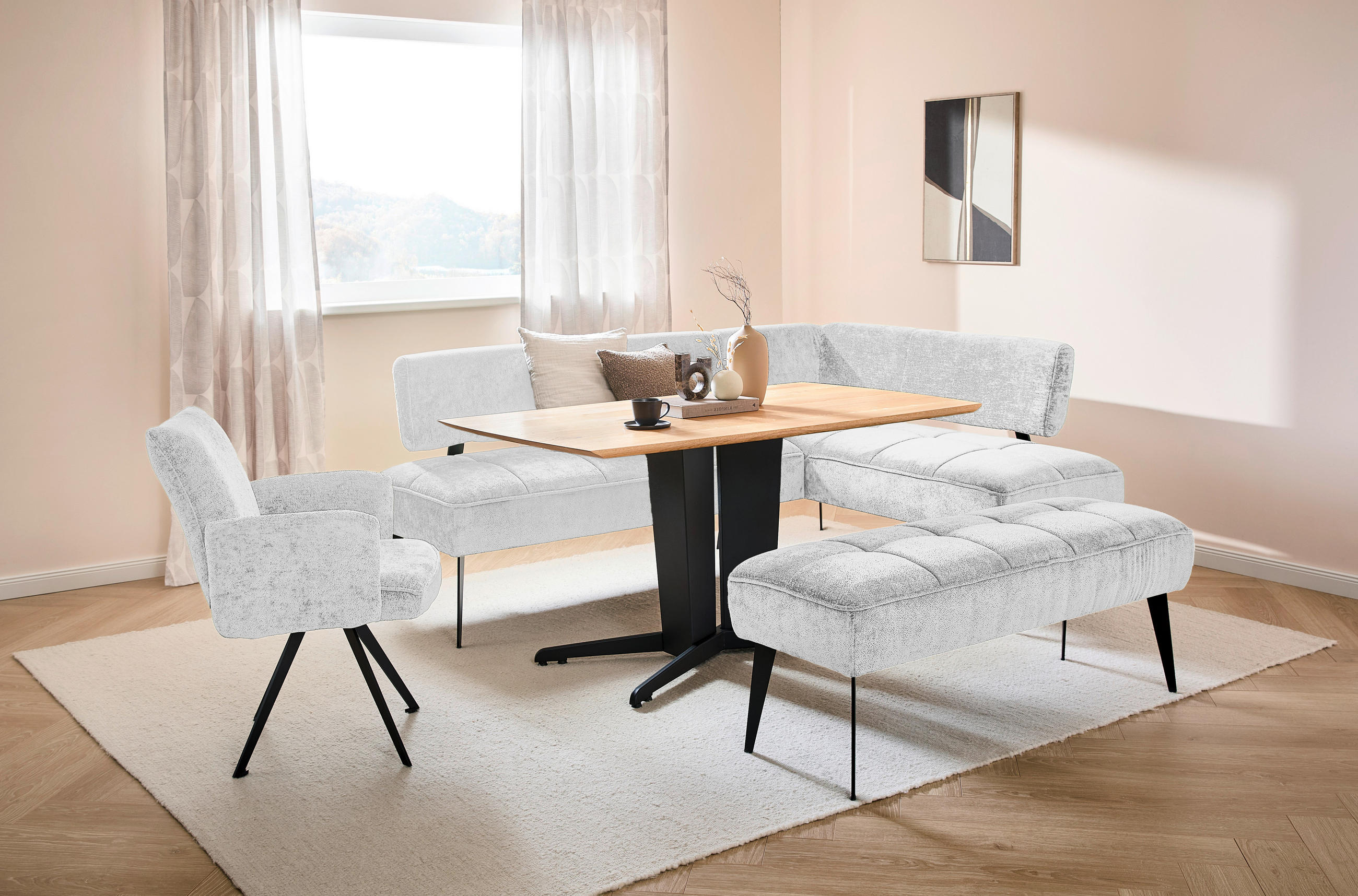 SITZBANK 133/54/47 cm Webstoff Hellgrau Metall  - Hellgrau/Schwarz, MODERN, Textil/Metall (133/54/47cm) - Welnova