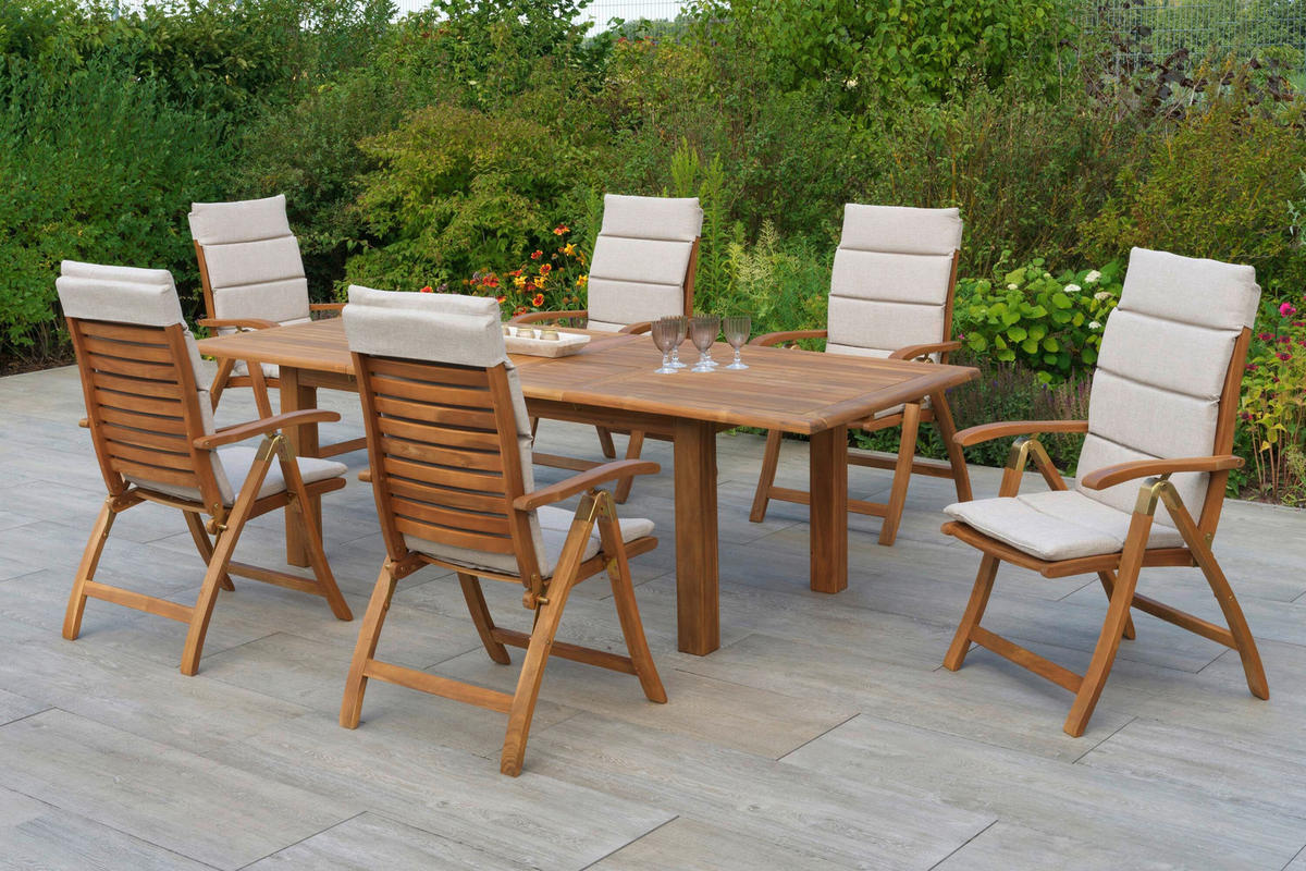 GARTENTISCHGRUPPE  - Beige/Akaziefarben, KONVENTIONELL, Holz/Textil - Gardenson