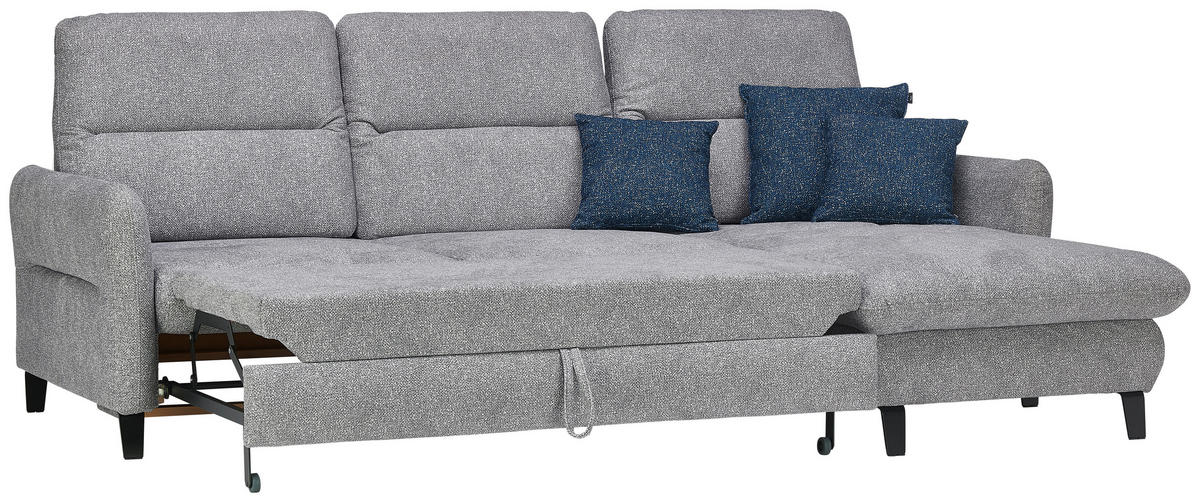 ECKSOFA Hellgrau Plüsch  - Hellgrau/Schwarz, KONVENTIONELL, Textil/Metall (254/190cm) - Livetastic