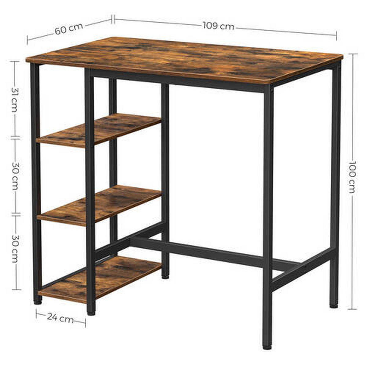 BAROVÝ STŮL, hnědá, černá, 110/60/100 cm - černá/hnědá, Trend, kov/kompozitní dřevo (110/60/100cm) - Boxxx